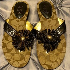 Brown patent Coach flip flop